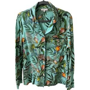 Johnny Was Tropical Jungle Novelty Birds Pima Cotton Pajama Top Size S